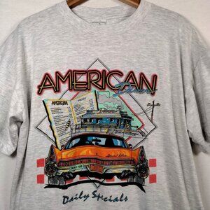 Vintage American Diners Shirt XL Gray Single Stitch Graphic T Drive In Food
